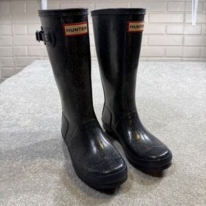 Hunter Original Rain Boots Glitter Navy Blue Girls 3 EU34 Waterproof Rubber Gorp
